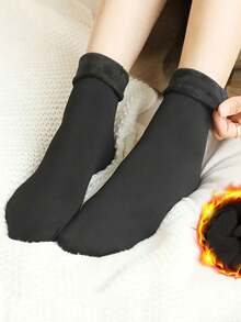 1/2/3/6 pares de calcetines de unicolor de felpa - Calcetines gruesos y transpirables - Calcetines y medias altas para mujer - Multicolor - Ver 3