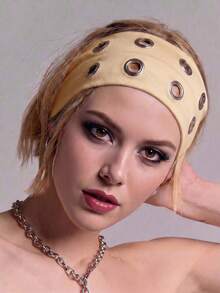 1pc Fashion Punk Gothic Style Soft Non-Slip Elastic Hollow Out Beach Yoga Sports Casual Headband - Light Khaki - View 4