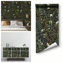 1卷自粘墙纸,可移除防水哑光绿色植物花卉图案,适用于客厅、卧室、家具翻新,45厘米 x 100/300/500厘米 - 墨綠色 - 查看 11