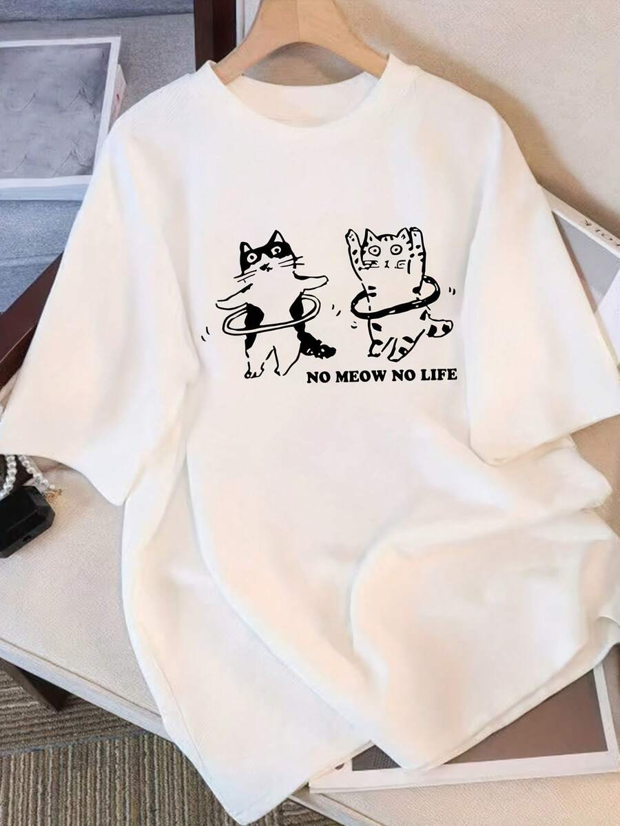 Camiseta de mujer% algodón, camisetas vintage de algodón para mujer, de manga corta, diseño único con estampado, nuevo estilo de verano 2026, corte holgado, manga media, top adelgazante para estudiantes y damas. - Blanco - Ver 1