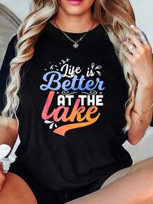La vida es mejor en el lago: Pesca, paseos en barco, camiseta con diseño de vida en el lago. - Negro - Ver 6