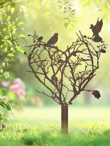 1pc Vintage Heart-Shaped With Bird Branch Garden Stake Sculpture, Ideal Gift For Countryside Lovers On Valentine's Day And Anniversary, Lawn/Patio Retro Decor, Easy Installation, No Electricity Required - C - View 6