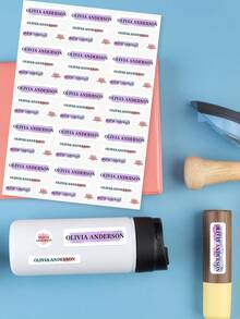 Customized Watercolor Brush Stroke Name Sticker, Personalized Waterproof Decal With Removable Design, Suitable For Student Supplies, Water Bottles And Daily Items - Multicolor - View 5