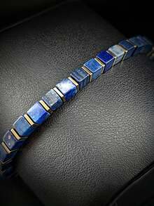 Square Lapis Lazuli Bracelet | Accented With Gold Hematite | Artist's Elegant Creation | Unisex | Father's Day Gift - Lapis Lazuli - View 4