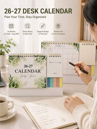 1 Lịch để bàn đa chức năng sáng tạo, lịch năm 2026/2027, lịch trang trí bàn làm việc dạng thẻ đục lỗ, trang trí bàn làm việc tối giản chất lượng cao, phù hợp cho văn phòng và nhà ở.