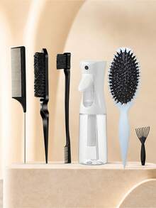 Bộ dụng cụ tạo kiểu tóc 6 món, bao gồm bình xịt, lược đuôi nhọn, lược chải cạnh, lược dẹt, lược chải tóc, thích hợp cho tóc giả, tết tóc, buộc tóc đuôi ngựa, uốn tóc và tạo kiểu tóc hàng ngày. - Nhiều màu - Xem 15
