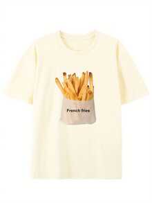 Men's Cotton T-Shirt With Vintage Style And Creative French Fries Print - Casual Round Neck, Short Sleeve For Summer - 杏 - 查看 7