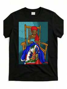1 pieza [Tamaño grande] Emblema Nacional de Mujer Haitiana Cosido 180g Algodón 100% - Negro - Ver 1
