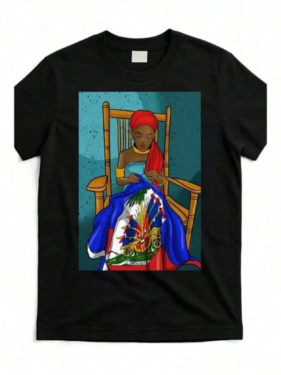 1 pieza [Tamaño grande] Emblema Nacional de Mujer Haitiana Cosido 180g Algodón 100% - Negro - Ver 1