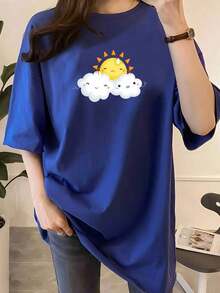 Giftsoft - 2H1106 Women's Camisole, Ladies Camisole With Sun And Cloud Graphic Print, Breathable And Comfortable Fabric, Elegant Casual Top, Lightweight And Soft Camisole, Stylish Design For Everyday Wear, Parties, Outdoors, Loose Fit, 100% Cotton, FrescaSoft - 藍色的 - 查看 1