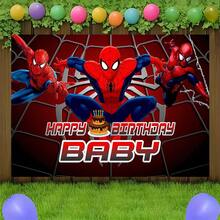 1pc Spider-Man Happy Birthday Backdrop Marvel Superhero Boy Party Decoration Cartoon Photography Background Indoor Holiday Gathering Scene Layout Cake Table Wall Tapestry Anime Fan Birthday Party Props Wall Hanging Decor - Nhiều màu - Xem 6
