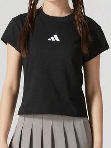 adidas 舒適休閒親膚百搭短袖 T卹 女款 - 黑色 - 查看 1