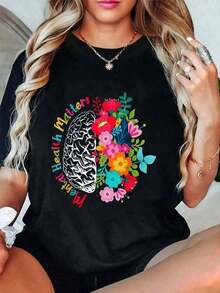 Premium 100% Cotton T-Shirt With Western Graphic Design On Neurodiversity Awareness And Emotions, Men's Graphic Tees, Summer Clothing, Summer Tops, Y2k Graphic Tees, Simple Solid Color Men's T-Shirt, Loose And Slim Fit, Casual, Short Sleeve, Gift Idea - 黑色 - 查看 7