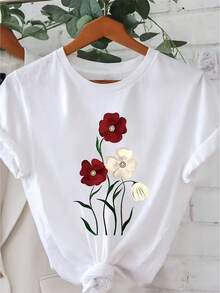 Women's 100% Casual Short Sleeve T-Shirt - Fashionable Printed Crew Neck Short Sleeve Tee, Breathable Machine Washable Fabric, Comfortable, Easy, And Stylish For Everyday Summer Wear. Perfect Gift. Relaxed Fit. Local Shipping. - 白色的 - 查看 1