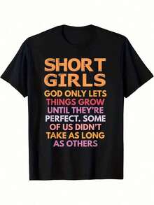 Plus Size, Plus Size Black T-Shirt - Short Empowerment Slogan And Vertical Color Block Text (Bright Orange/Pink/Yellow/White) - Short Sleeve Crew Neck T-Shirt Suitable For Plus Sizes - Inspirational Outfits For Plus And Petite Sizes - 黑色 - 查看 1