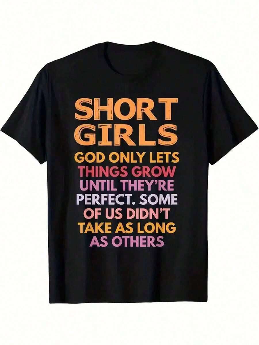 Plus Size, Plus Size Black T-Shirt - Short Empowerment Slogan And Vertical Color Block Text (Bright Orange/Pink/Yellow/White) - Short Sleeve Crew Neck T-Shirt Suitable For Plus Sizes - Inspirational Outfits For Plus And Petite Sizes - 黑色 - 查看 1