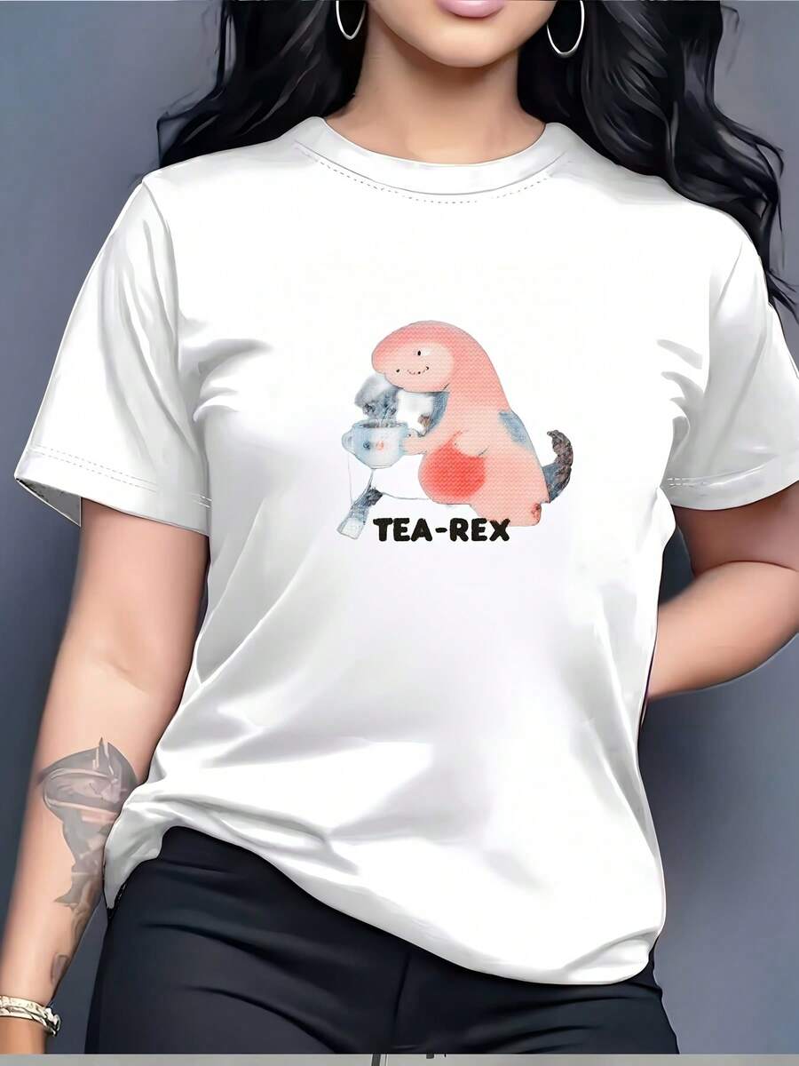 Camiseta súper suave para mujer Tea Dragon | El regalo perfecto para familiares y amigos | Camiseta interesante para amantes del té | Camiseta Casual de Verano con Diseño de Dragón de Té | Tops de moda para mujer | Adecuado para uso casual y actividades de team building en la oficina. Camiseta de manga corta cómoda y versátil. - Blanco - Ver 1