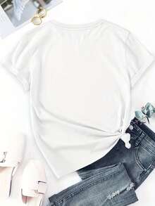 Camiseta de Verano Premium para Mujer, Estampado de Mariposas, 100% Algodón, Manga Corta, Cuello Redondo, Estilo Casual Básico, Lavable a Máquina 79294 - Blanco - Ver 2