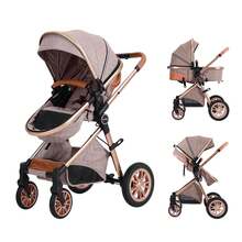 Cochildor High Landscape Baby Stroller, Portable Folding Bidirectional Shock-Absorbing Stroller That Can Sit And Lie Down - 卡其色 - 查看 1