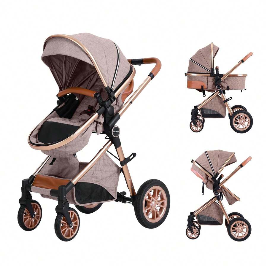 Cochildor High Landscape Baby Stroller, Portable Folding Bidirectional Shock-Absorbing Stroller That Can Sit And Lie Down - 卡其色 - 查看 1