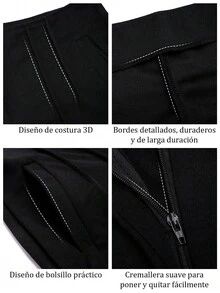 Pantalones de trabajo ajustados y acortados de color liso que ceñen la cintura - Negro - Ver 8