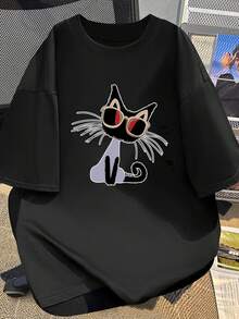 Camiseta de Manga Corta para Mujer con Estampado de Dibujos Animados, Corte Ajustado #3333 - Negro - Ver 1