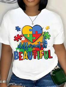 Diferente es Hermoso: Camiseta con Corazón de Rompecabezas de Concientización sobre el Autismo para Mujeres y Hombres, Ropa Casual Unisex, Perfecta para el Mes de Concientización sobre el Autismo o para Uso Diario, Camiseta de Algodón - Negro - Ver 9