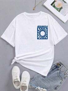 New Summer 2026 Collection, Sunflower Print Holiday T-Shirt, Short Sleeve Graphic Tee With Round Neck, Loose And Casual Fit For Women, Unisex Urban Vintage Style Cotton For Back To School Season, Sizes: S–7XL; Ships In 24 Hours. Breathable And Comfortable. - 白色 2 - 查看 5