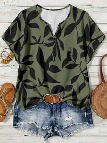 Mono informal con cuello en V y estampado floral para mujer talla grande - Multicolor 2 - Ver 1