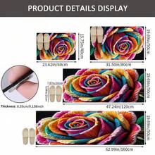 1 pieza Alfombra impresa con patrón floral colorido 2D, Serie de felpudos largos, Adecuado para sala de estar, lavandería, baño, dormitorio, cocina - Multicolor - Ver 9