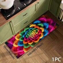 1 pieza Alfombra impresa con patrón floral colorido 2D, Serie de felpudos largos, Adecuado para sala de estar, lavandería, baño, dormitorio, cocina - Multicolor - Ver 7