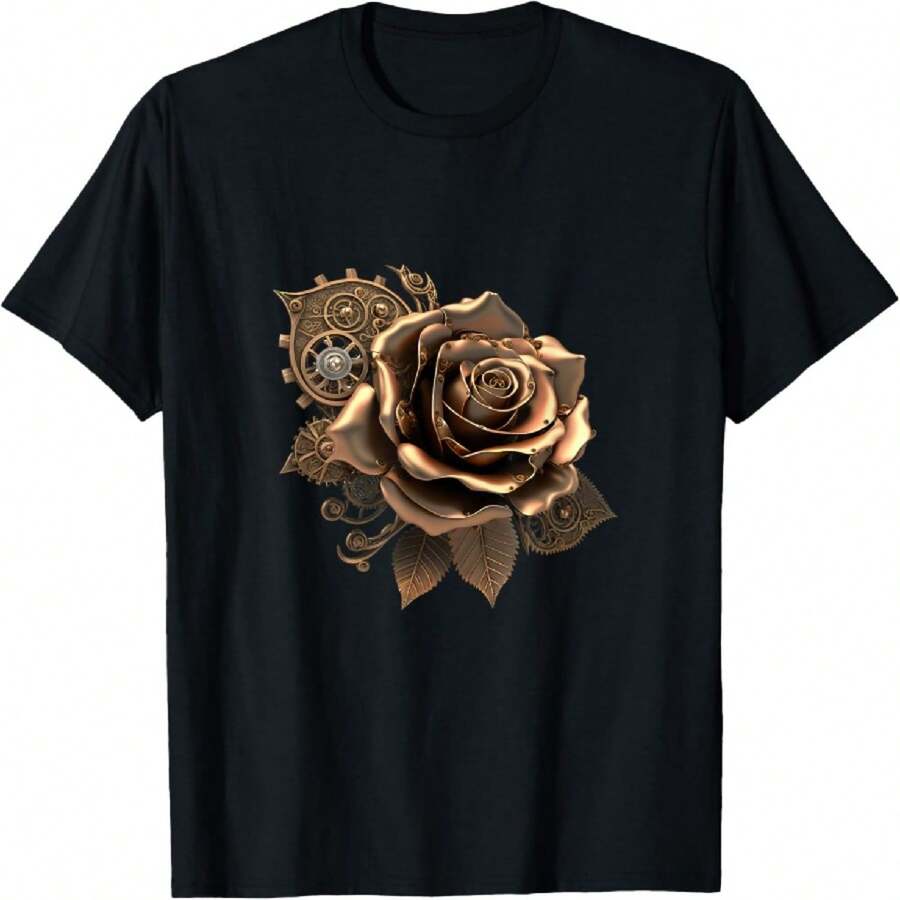 Vintage Steampunk Rose T-Shirt - Black - View 1