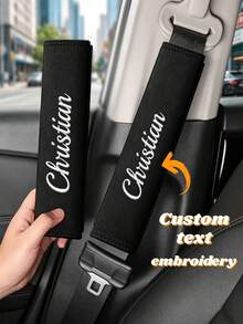 2 Pieces Custom Embroidered Car Seatbelt Shoulder Cushion, Soft And Comfortable, Anti-Friction, Stylish And Minimalist. Suitable For Backpacks And Seatbelts, An Ideal Gift For Friends, Road Trip - Black - View 1