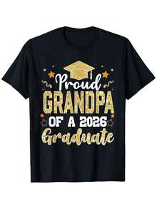 Mexican Grandpa T-Shirt, Class Of 2026 Graduate, Proud Grandfather Of A Graduate - Gold Lettering And Diploma Design, Unisex Crew Neck, With Gold Lettering - Graduation Gifts For Grandparents, Parents, Friends, Coworkers - Class Of 2026 Celebration, Summer Fashion Cotton T-Shirt - 黑色 - 查看 1