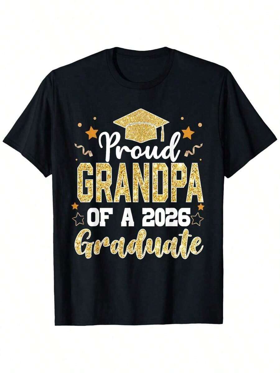 Mexican Grandpa T-Shirt, Class Of 2026 Graduate, Proud Grandfather Of A Graduate - Gold Lettering And Diploma Design, Unisex Crew Neck, With Gold Lettering - Graduation Gifts For Grandparents, Parents, Friends, Coworkers - Class Of 2026 Celebration, Summer Fashion Cotton T-Shirt - 黑色 - 查看 1