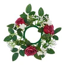 Flower Wreath Candle Rings Decorative Rose Wreath Pillar Candle Garland For Home Dining Table - Burgundy - View 9