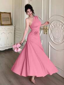 YHHModelyn 1 pieza Vestido de mujer sin mangas con pliegues y ajuste ceñido, de unicolorYHH - Rosa Fucsia - Ver 6