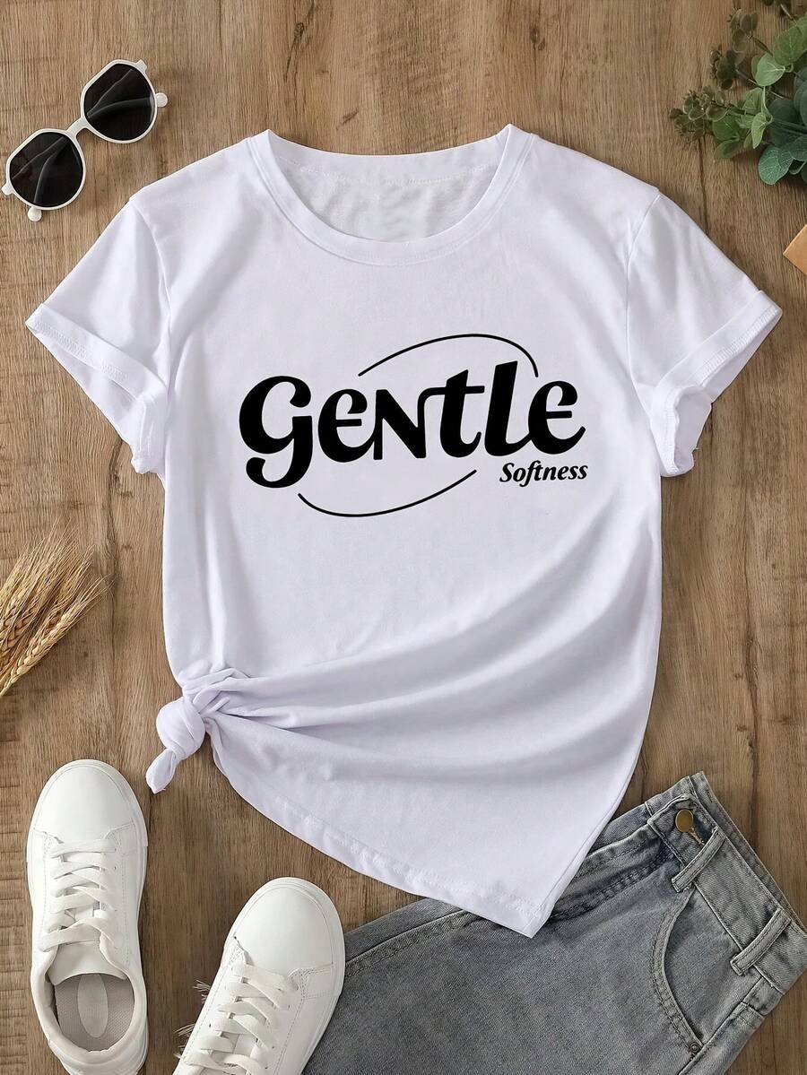 Camiseta deportiva de estilo athleisure con estampado de líneas en blanco y negro, estilo casual sencillo con cuello redondo y mangas cortas, suave y cómoda, adecuada tanto para deportes como para uso casual, (poliéster) tela de algodón, lavable a máquina A01-0323401, ropa casual de gimnasio que absorbe la humedad. - Blanco - Ver 1