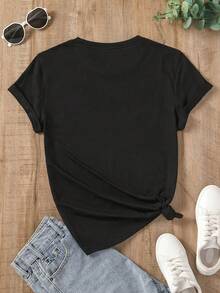 Athleisure Style Sports T-Shirt With Black And White Striped Print, Simple Casual Style With Round Neck And Short Sleeves, Soft And Comfortable, Suitable For Both Sports And Casual Wear, (Polyester) Cotton Fabric, Machine Washable A01-0321742, Moisture-Wicking Gym Casual Wear. - 黑色 - 查看 2