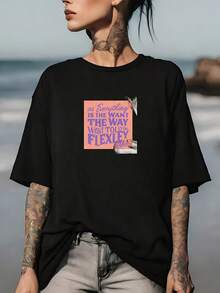 Camiseta gráfica para mujer de 180 g "As Everything Is The Way Want to Be" Flexley - Camiseta casual de verano perfecta para barbacoas familiares del 4 de julio, actividades de team building en la oficina y para regalar. 100% Algodón 100% Algodón - Negro - Ver 7