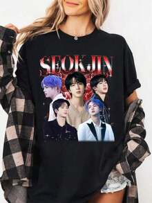 Playera de mujer JIN Seokjin, Camiseta Come Back World Tour 2026, Camiseta de concierto K-Pop Idol Fan Tee3 (2) Casual diario - Negro - Ver 7