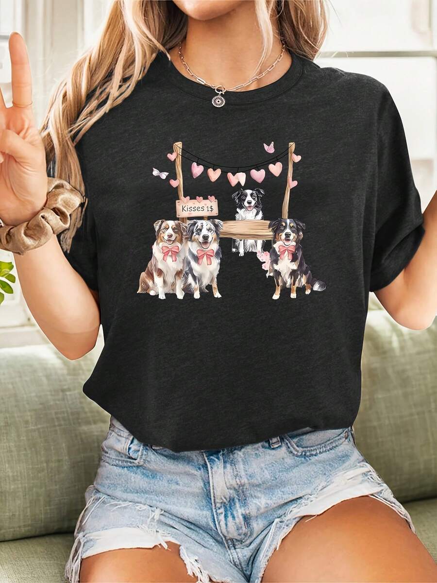 Una camiseta de mujer de manga corta, holgada, moderna, retro y elegante, adecuada para actividades al aire libre en primavera y verano.Camiseta deportiva casual retro de manga corta para mujer, para todas las estaciones y uso en verano, con un diseño estampado de temática canina "Un beso por $1", versátil, casual, moderna y cómoda, de cuello redondo y manga corta.blusas para mujer,blusas casuales para dama,tops,, mujer premium,y2k,playeras de mujer curvy,ofertas y liquidaciones ropa mujer,playeras deportivas para mujer,,playeras de hombre, mujer,blusas>elegante CY0T - Negro - Ver 1