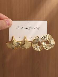 4-16pcs Vintage High-End Metallic Gold Tone Earrings For Women, Multi-Style Design Suitable For Commute, Dating, Versatile, High Polished Gold Plating Craftsmanship, Non-Allergic Material Comfortable Wear, Unlock N Styles In One Set, Best Value - Gold - View 9