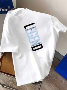 Boys' Casual Short Sleeve T-Shirt With English Capital Letter Print, Fashionable Spring/Summer Sports Top, Sizes 5-6, 6-7, 8-10, 12-14, 14-16 (Clothing Excludes, Other Decorations Not Sold), For Teenagers - 白色 - 查看 6