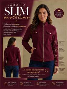 Slim Fit Jacket In Fleece Fabric, Wool Style, Faux Pockets, Winter Fashion, Party, São João (Saint John's Day), Office, Day-To-Night, , Premium, Blogger. - Màu Đỏ Sâu - Xem 2