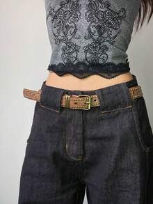 1 pieza Cinturón de mujer estilo retro y occidental con remaches, cinturón casual para jeans - Multicolor - Ver 3