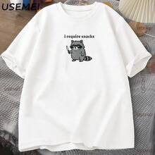Necesito Snacks Camiseta Divertida de Mapache para Hombres y Mujeres, Camiseta para Amantes de los Animales, Camiseta Casual con Gráficos, Camiseta de Algodón Transpirable - Negro - Ver 2