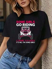 1 Piece Women's Summer T-Shirt 100% Cotton 180g, Design 'Some Girls Go For A Walk And Drink Too Much, That's Me' - 黑色 - 查看 6