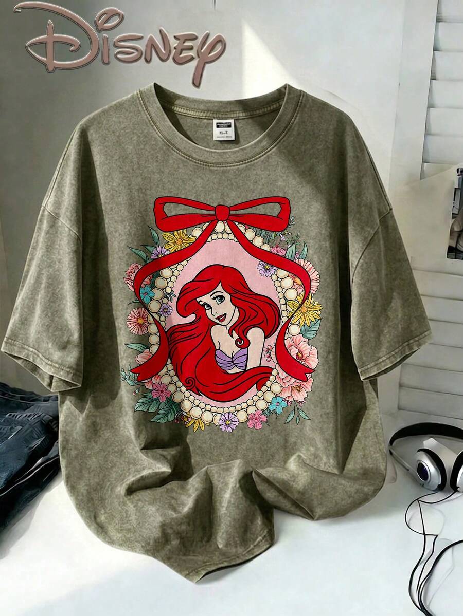 Disney Oversize Round Neck Washed T-Shirt With Disney Ariel Print, Disneyland, Disney Animal Kingdom, Disney Family Vacation Trip, Summer Outfits For Women, Vacation Outfits Women, Dresses,, Dresses For Women, Summer Clothes, Summer Tops, Capris For Women, Rompers For Women, Jeans For Women, Jorts, Graphic Tees Women, Tank Tops Women, Dresses For Women Summer, Summer Tops, Summer Clothes, Summer, Swimsuits For Woman, Bathing Suits For Women, Bikinis, White Tank Top, Women Sweatshirts & Hoodies, Cord Sets For Women, Trajes Elegantes De Mujer, Conjuntos De Dos Piezas Para Mujer, Skirt Two Piece Set, Conjuntos De Mujer, Blusas, Trajes De Mujer Casual, Free Shipping, Co Ords Sets Women, Faldas - xanh quân đội - Xem 1