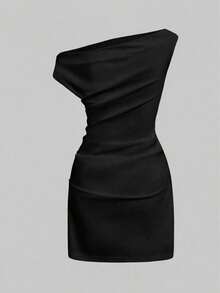 Glamful einfarbiges elegantes lässiges Rüschen asymmetrisches/asymmetrisches tägliches weißes Damenkleid, Urlaubskleider für Frauen, elegante Kleider für Frauen, Sommeroutfit für Frauen, Sommerkleid für Frauen - Schwarz und Weiss - Übersicht 6